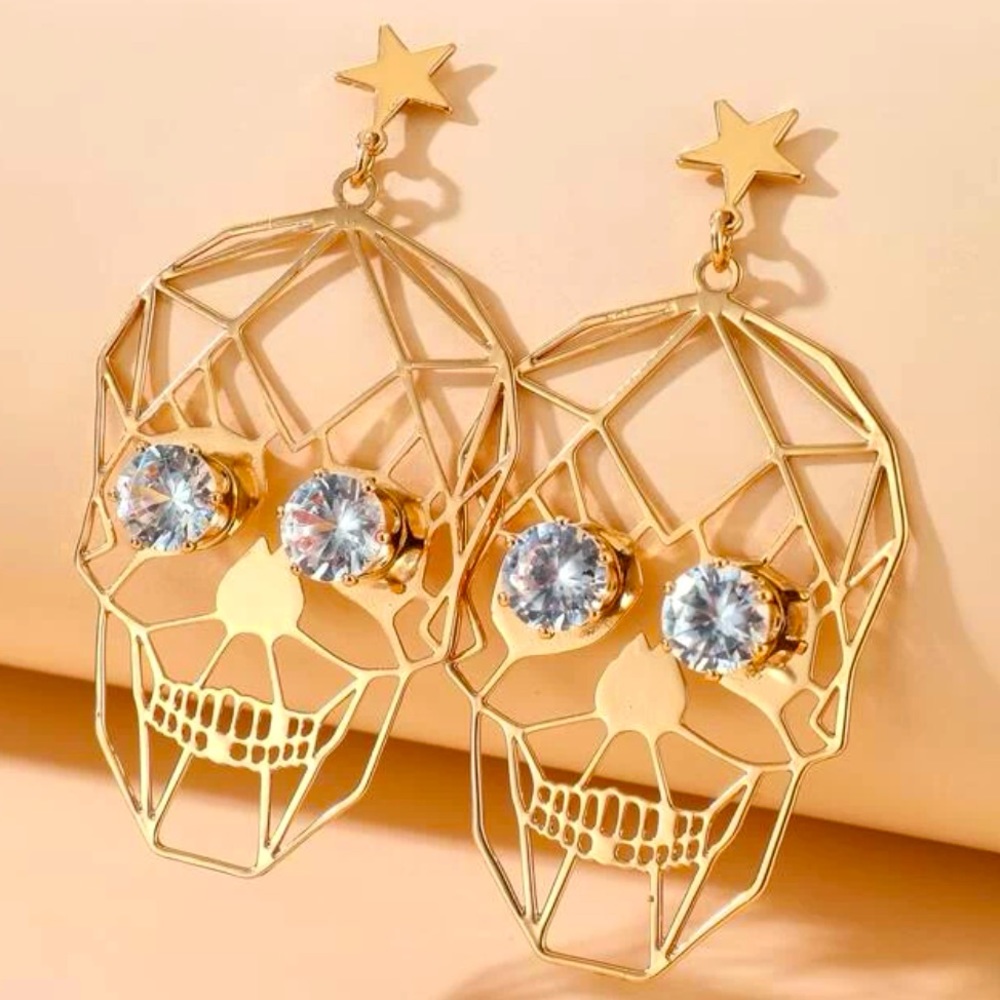 Gold Skull Dangle Earrings